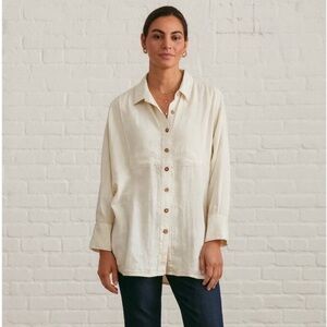 FLAX Cream Ecru Linen Buttondown Shirt Size L